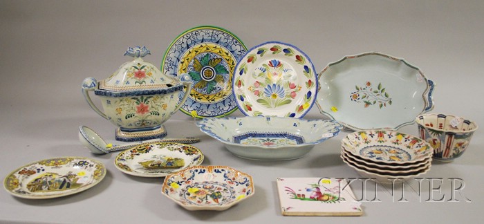 Appraisal: Fifteen Pieces of Quimper-type and Transfer Decorated Tableware