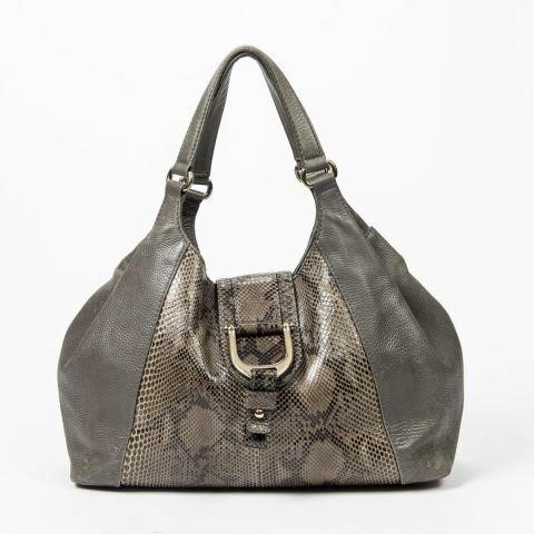 Appraisal: Gucci handbag in python snakeskin and grey grained leather with