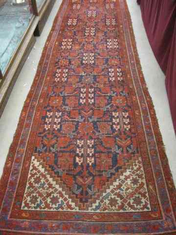 Appraisal: Hamadan Persian Handmade Runner overall geometrics on indigo field red