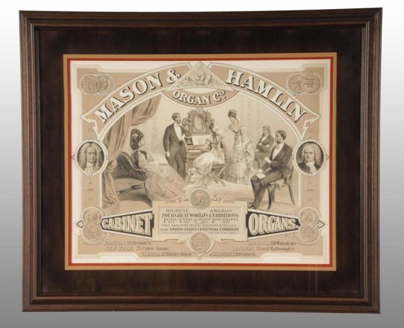 Appraisal: Framed Paper Mason Hamlin Organs Poster Description Circa Expensively and