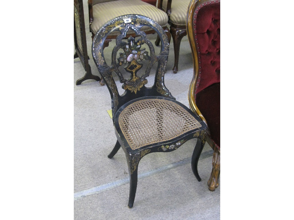 Appraisal: Papier mache and mother of pearl inlaid side chair restored