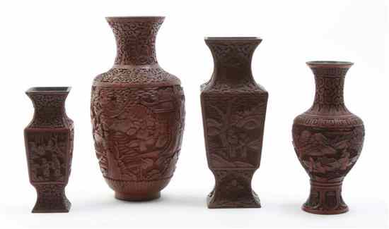 Appraisal: A Group of Four Cinnabar Lacquer Baluster Vases of varying