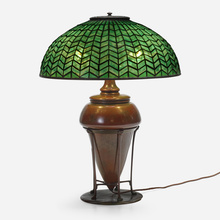 Appraisal: Tiffany Studios HERRINGBONE TABLE LAMP USA c leaded glass patinated