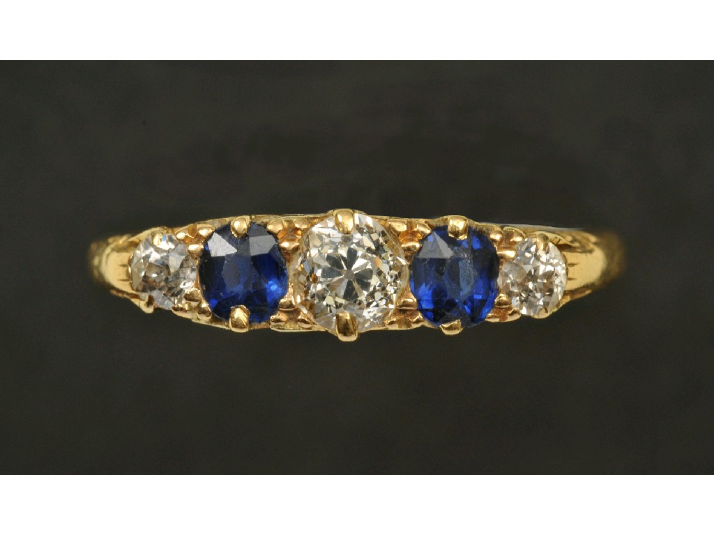 Appraisal: A Victorian Sapphire and Diamond five stone Ring claw-set two