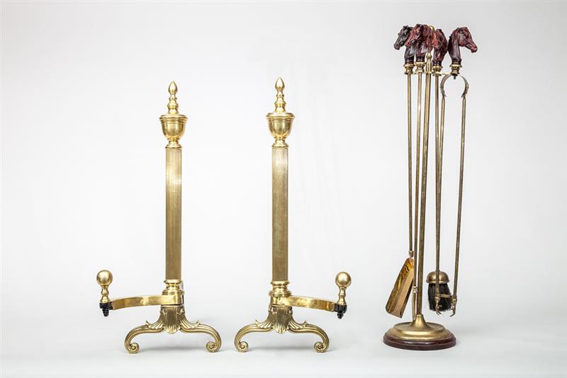 Appraisal: Pair of Federal Style Urn-Top Andirons Together with four carved