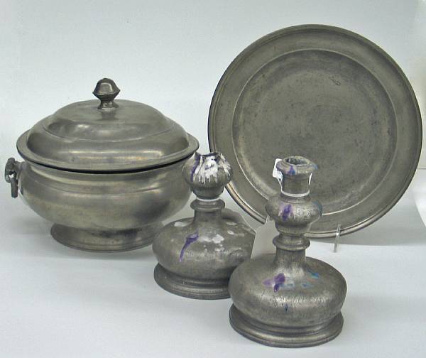 Appraisal: A grouping of pewter th th century Comprising a pair