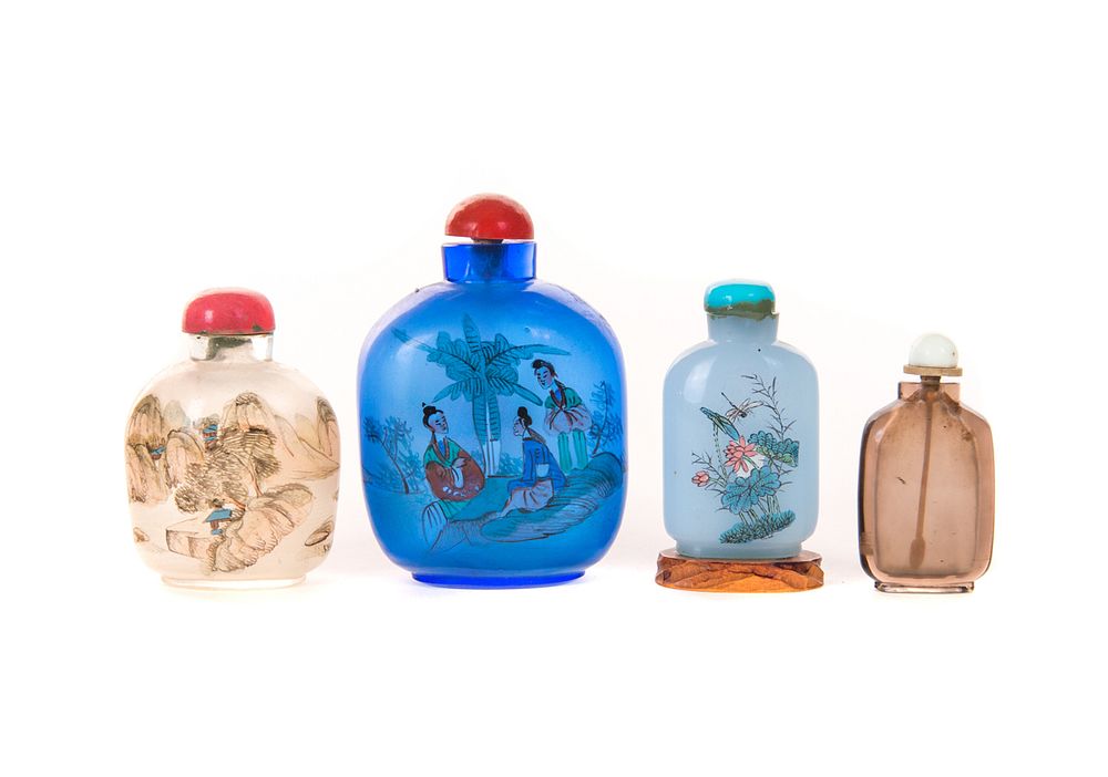 Appraisal: Chinese Reverse Painted Snuff Bottles Large Chinese blue grass inside