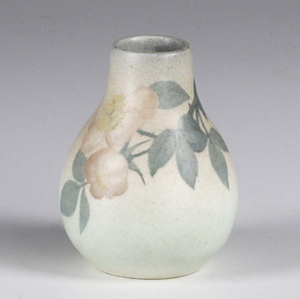 Appraisal: ROOKWOOD Vellum bulbous vase Decorated with dogwood blossoms