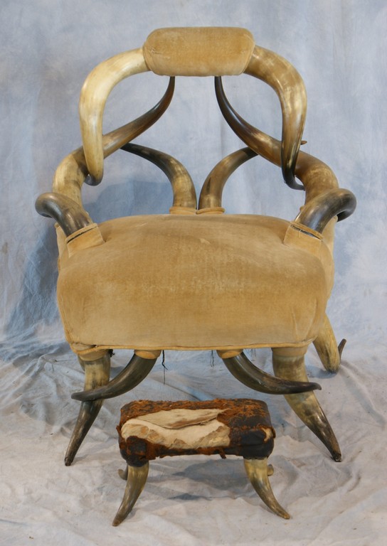 Appraisal: Steer horn armchair and footstool late th C h x