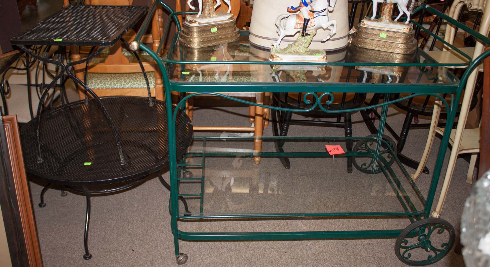 Appraisal: Two patio tables and a glass top cart