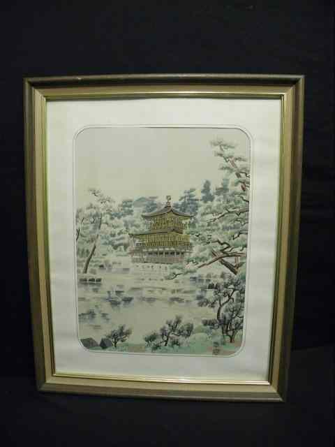 Appraisal: Japanese framed watercolor painting titled ''Golden Pavilion'' Purchased in Kyoto