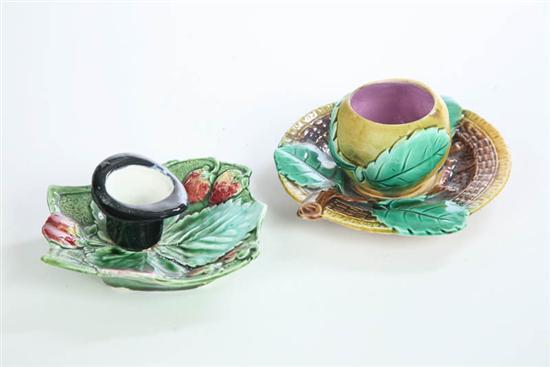 Appraisal: TWO MAJOLICA MATCH HOLDERS Unattributed One in the form of