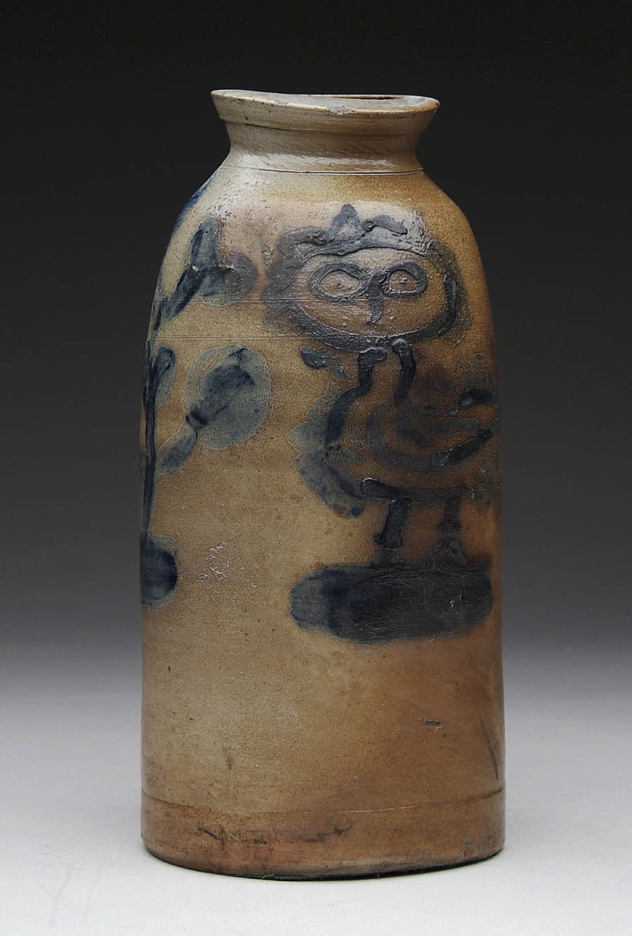 Appraisal: RARE STONEWARE TALL JAR WITH OWL DECORATION Mid th Century