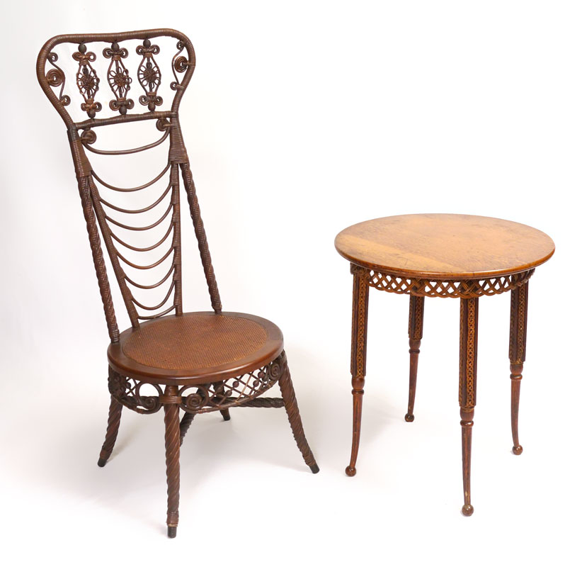 Appraisal: LATE TH CENTURY WICKER HIGH BACK CHAIR TABLE piece to