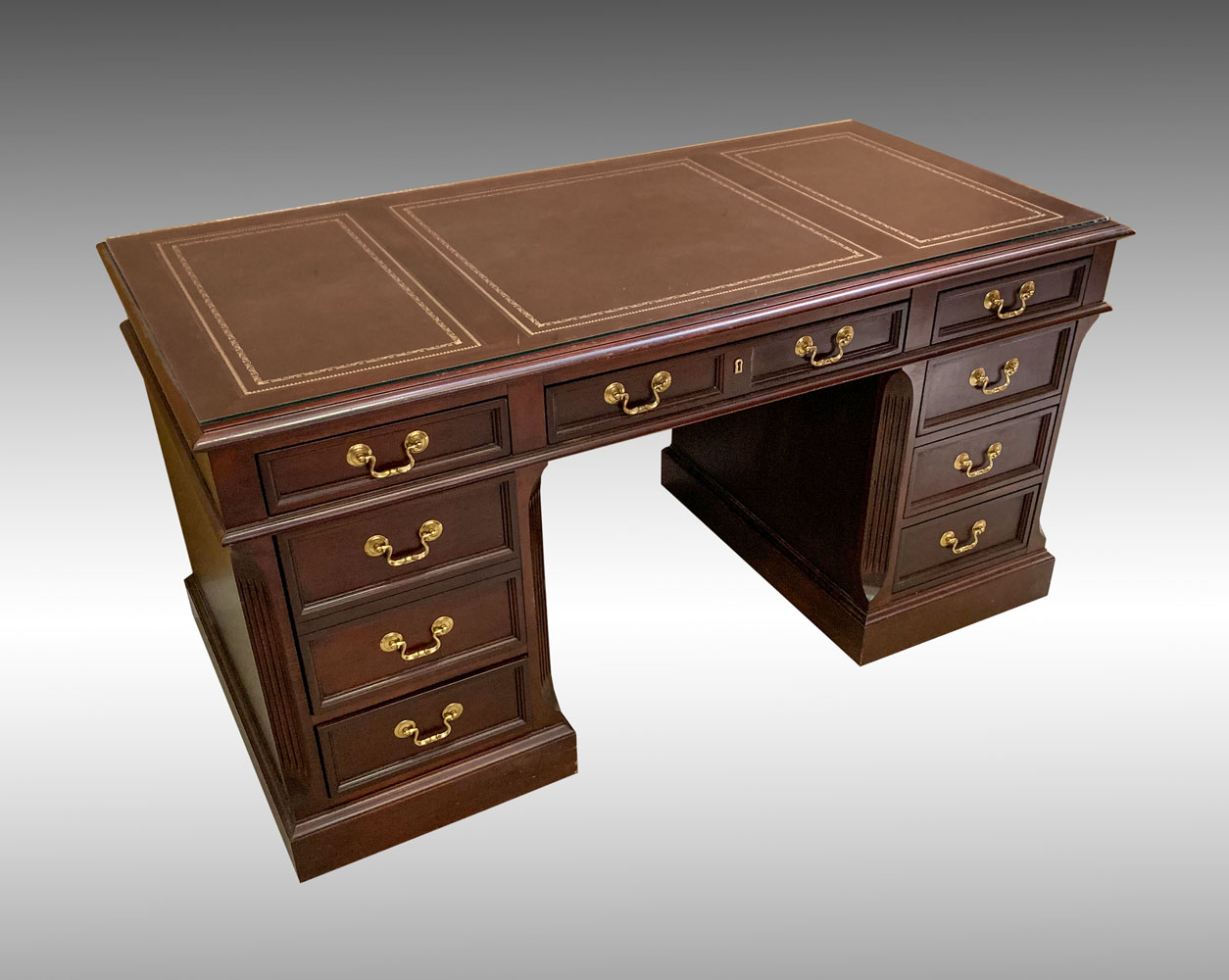 Appraisal: MAHOGANY DRAWER EXECUTIVE DESK WITH FILE Embossed leather top with