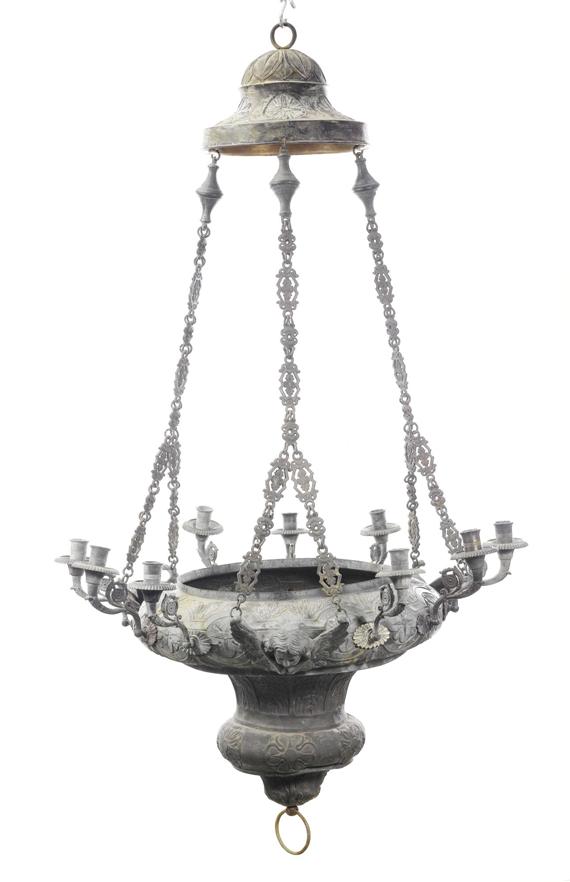 Appraisal: CHANDELIER late Restauration th c Brass and bronze lights D