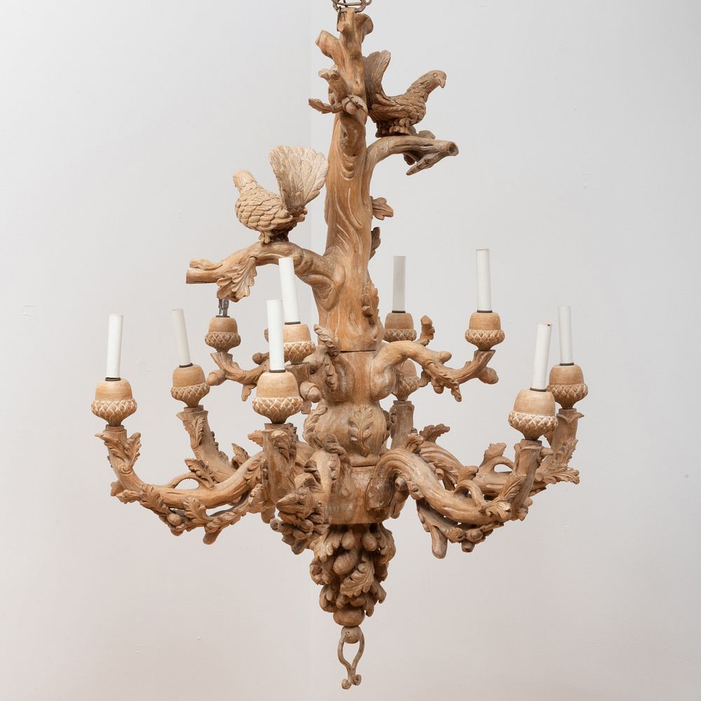 Appraisal: Rustic Carved Wood Ten-Light Chandelier of Recent Manufacture x in