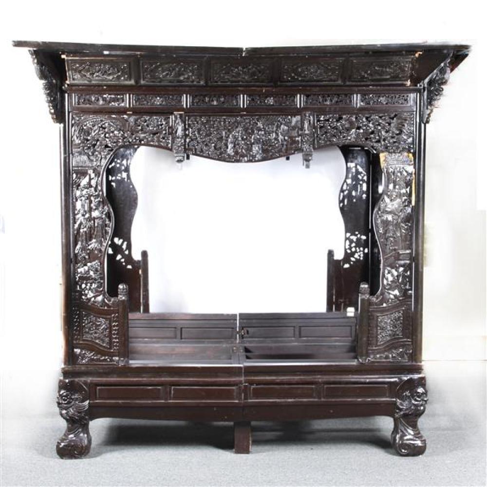 Appraisal: COUNTRY MUSIC MEMORABILIA ANTIQUE CHINESE CARVED CANOPY BED BELONGING TO