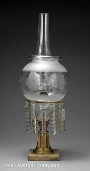 Appraisal: An American Brass and Cut Glass Kerosene Lamp in the