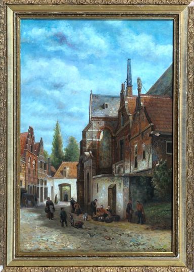 Appraisal: British School Early th Century Village Street Scene oil on