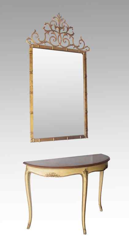 Appraisal: FRENCH STYLE DEMI LUNE TABLE AND HALL MIRROR To include