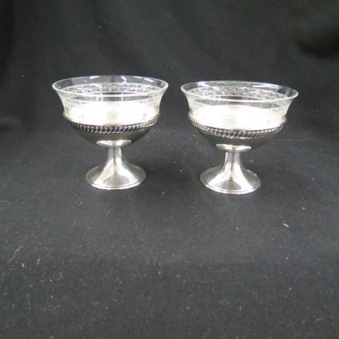 Appraisal: Set of Sterling Silver Dessert Disheswith crystal liners excellent