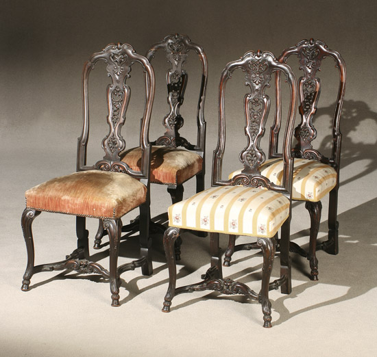 Appraisal: Set of Four Flemish Rococo Style Walnut Side Chairs Early