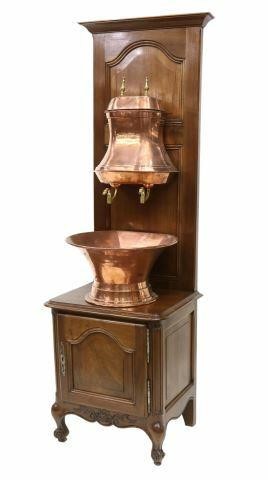 Appraisal: French Provincial copper lavabo fountain on walnut cabinet late th