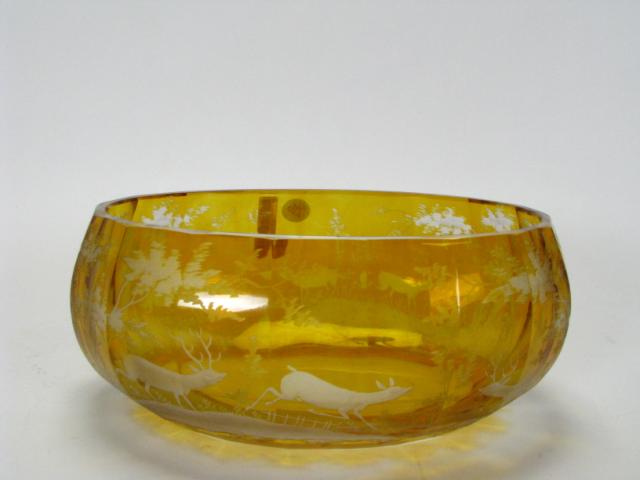 Appraisal: Amber cut to clear Bohemian glass oval serving bowl with