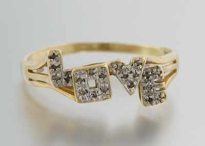 Appraisal: A Diamond Love Ring k gold ring set with diamonds