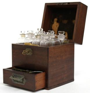 Appraisal: th C Travelling Apothecary Medicine Chest Probably English walnut containing