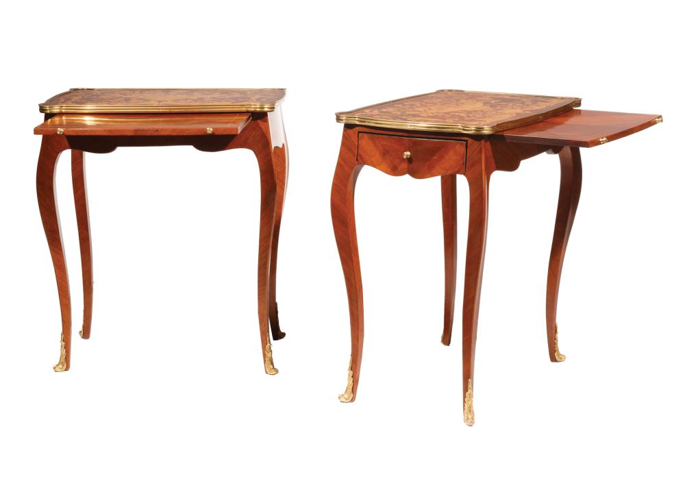 Appraisal: Pair of Louis XV-Style Bronze-Mounted Faux Marquetry and Kingwood Side