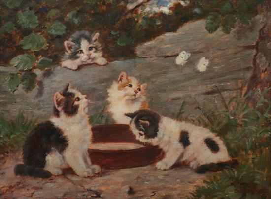 Appraisal: BENNO K GL German - KITTENS AT THEIR WATER BOWL