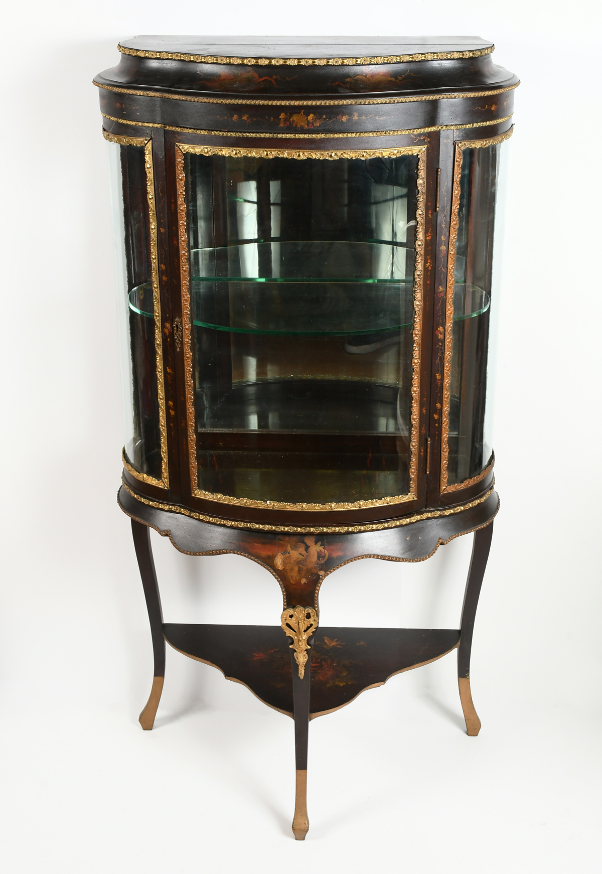 Appraisal: DECORATED VITRINE DISPLAY CABINET Decorated Triple Bow Vitrine having a