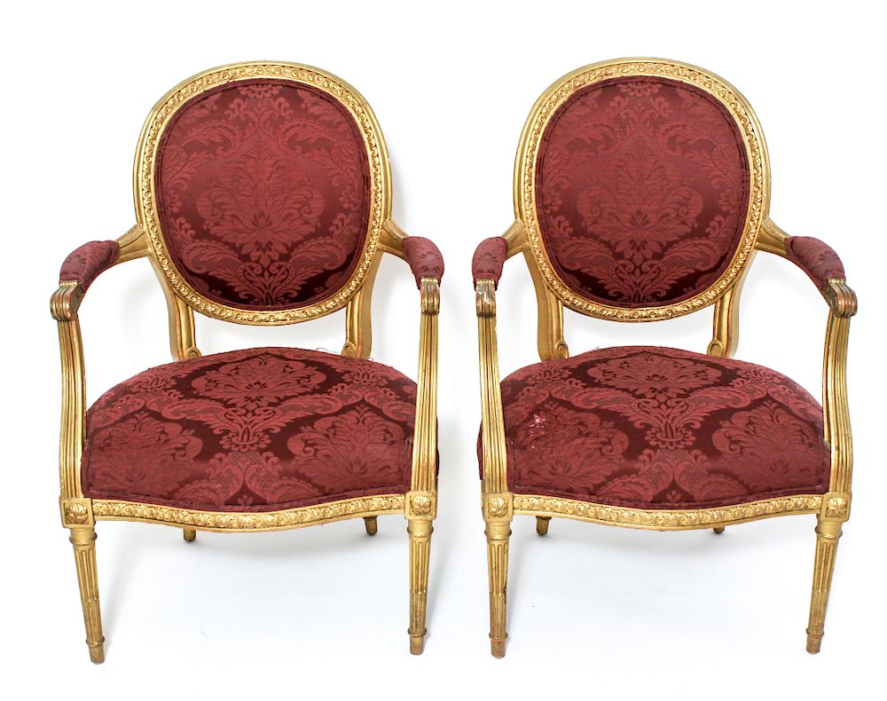 Appraisal: Louis XVI Manner Gilt Carved Fauteuils Pair Pair of French