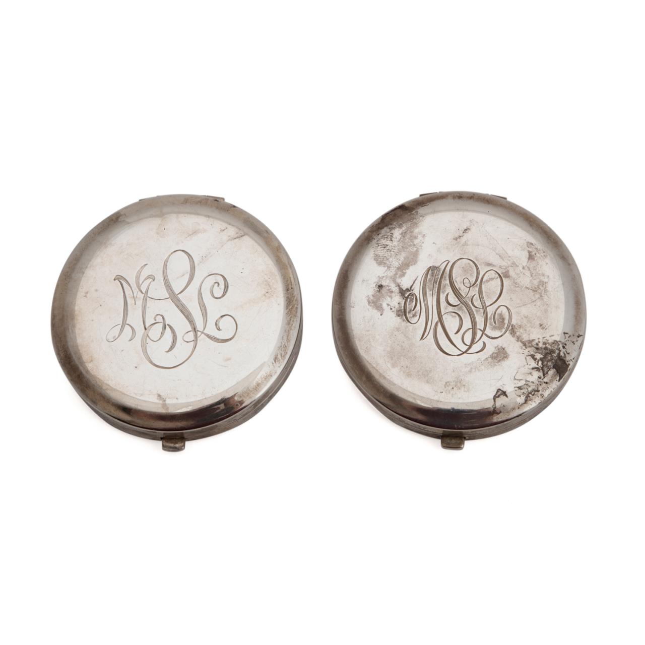 Appraisal: TWO TIFFANY CO MONOGRAMMED STERLING COMPACTS Two Tiffany Co monogrammed