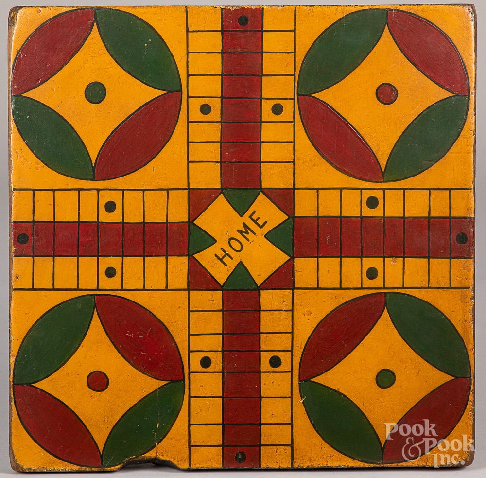 Appraisal: Painted parcheesi gameboard Painted parcheesi gameboard mid th c x