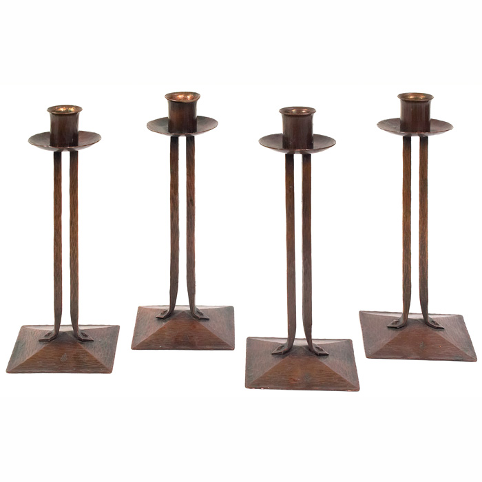 Appraisal: Roycroft Princess candlesticks set of four C- in hammered copper