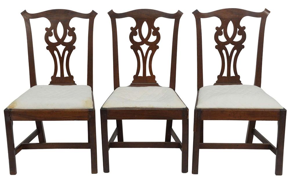 Appraisal: Chippendale Mahogany Side Chairs set of three with pierced carved