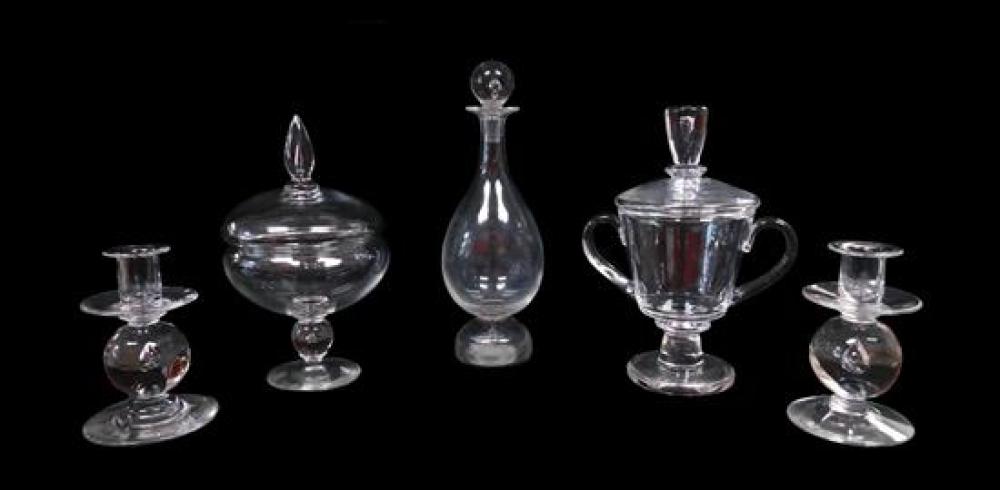 Appraisal: Five tear-drop pattern glass pieces th th C including Steuben