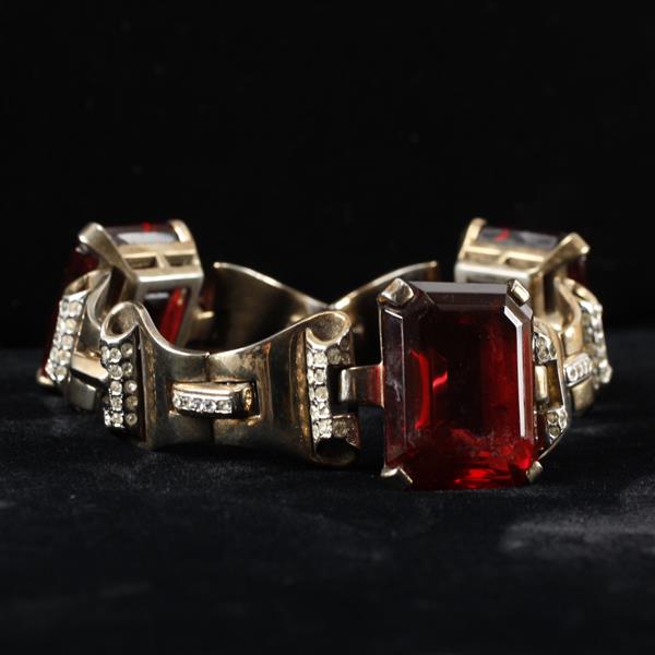 Appraisal: Trifari Sterling Vermeil Retro Ruby Red Jeweled Bracelet