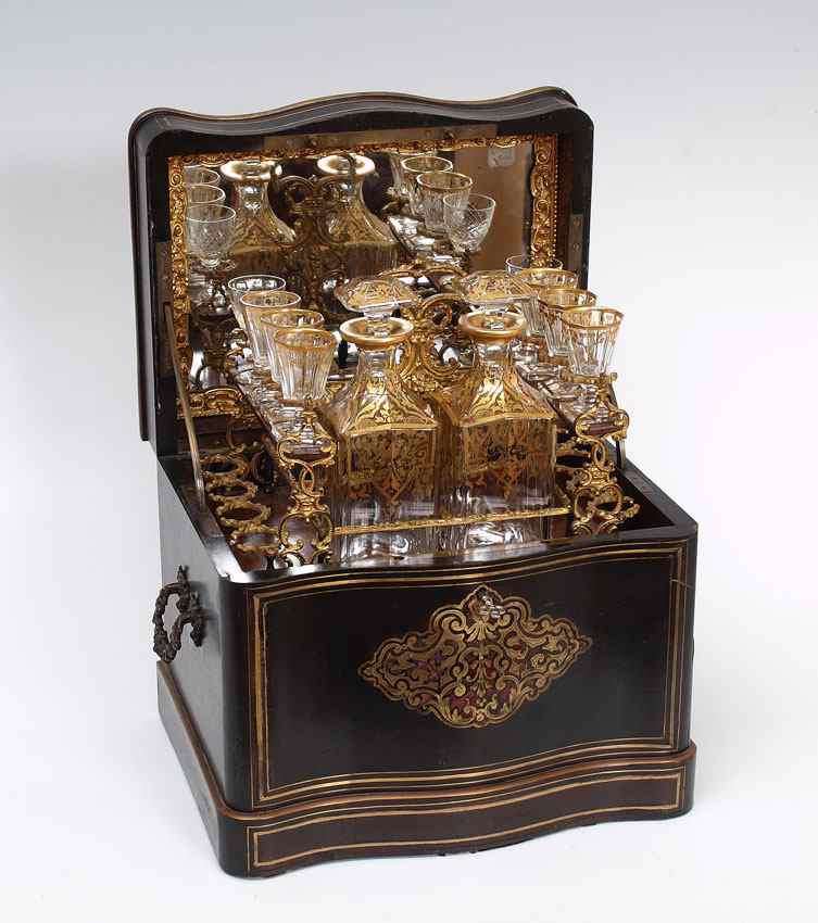 Appraisal: TH CENTURY FRENCH BOULLE INLAY TANTALUS Mahogany case with boulle