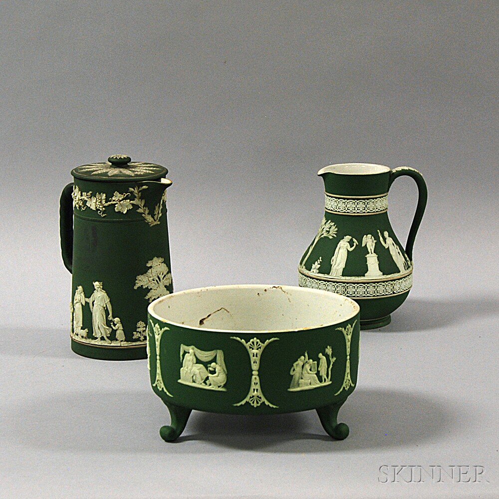 Appraisal: Three Wedgwood Olive Green Jasper Items th th century a