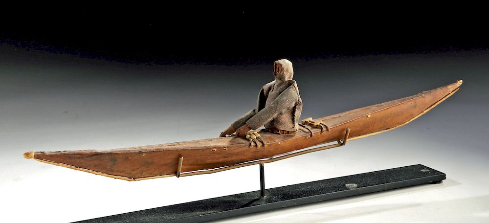 Appraisal: th C Alaskan Pine Wood Kayak w Leather Hunter Native