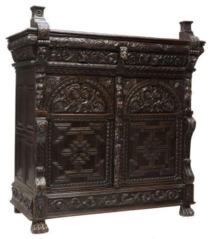 Appraisal: French carved oak cupboard th c and earlier elements two