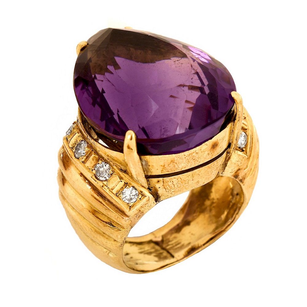 Appraisal: Vintage Amethyst Diamond and K Ring Large Vintage Pear Shape