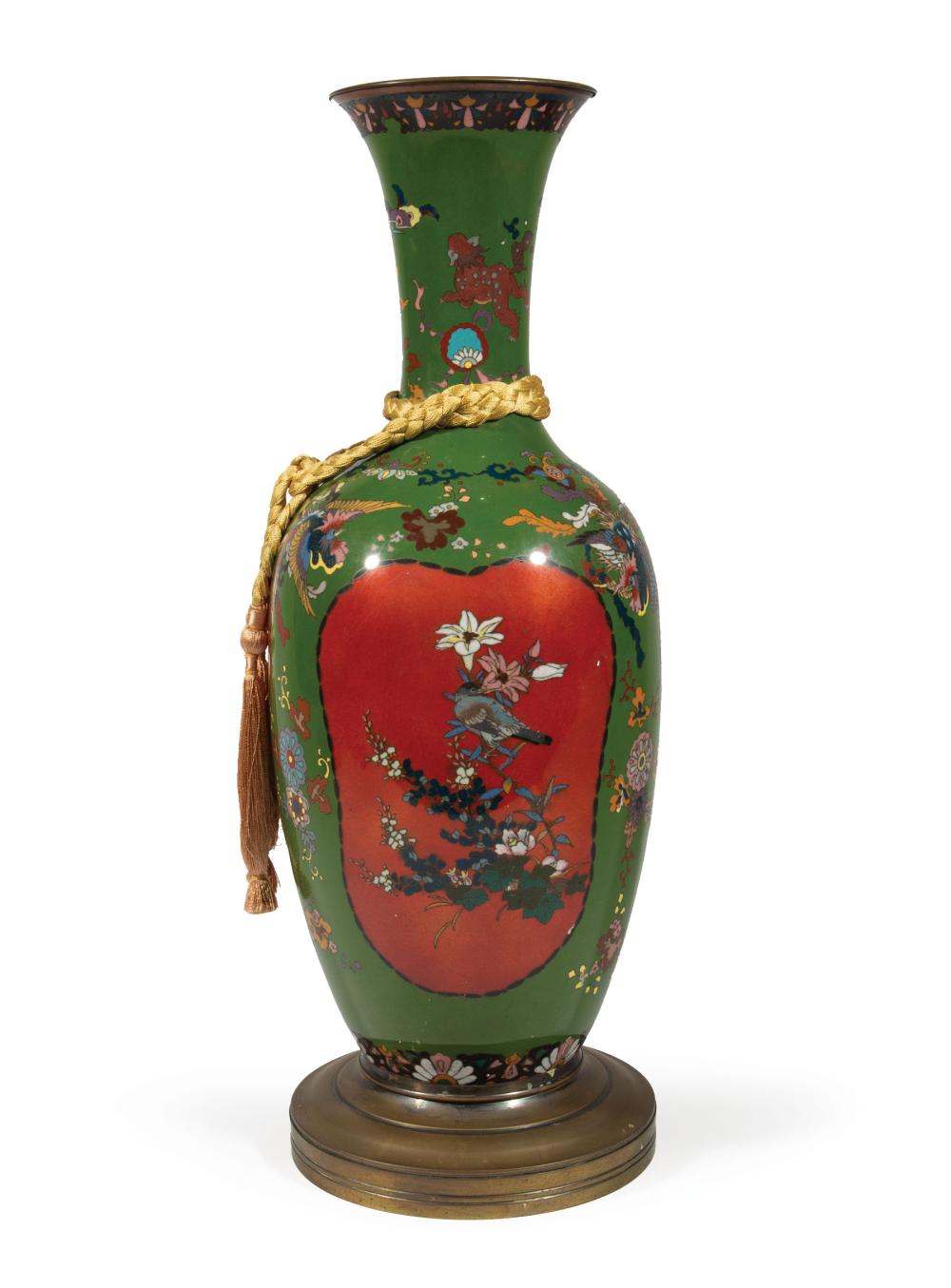 Appraisal: Japanese Cloisonne Enamel Vase th c decorated with fan-shaped oxblood