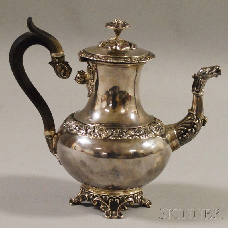 Appraisal: Dutch Silver Repouss Teapot with later axe import stamp the