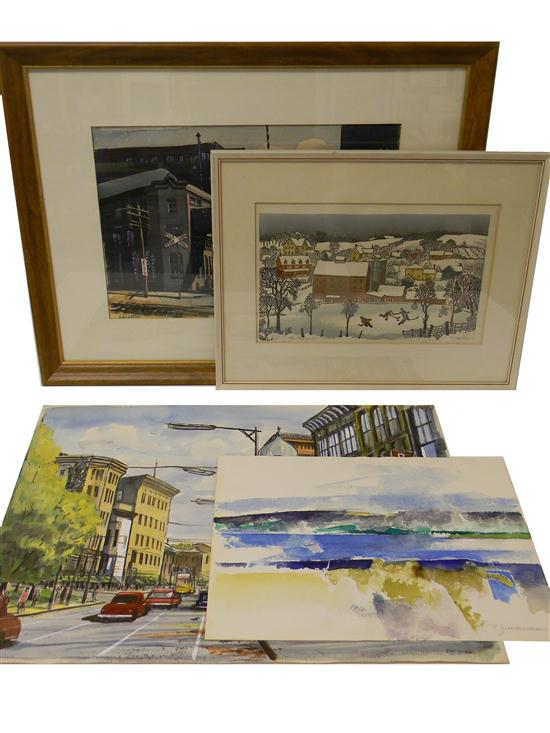 Appraisal: Four contemporary watercolors and prints including Paul Zimmerman American -