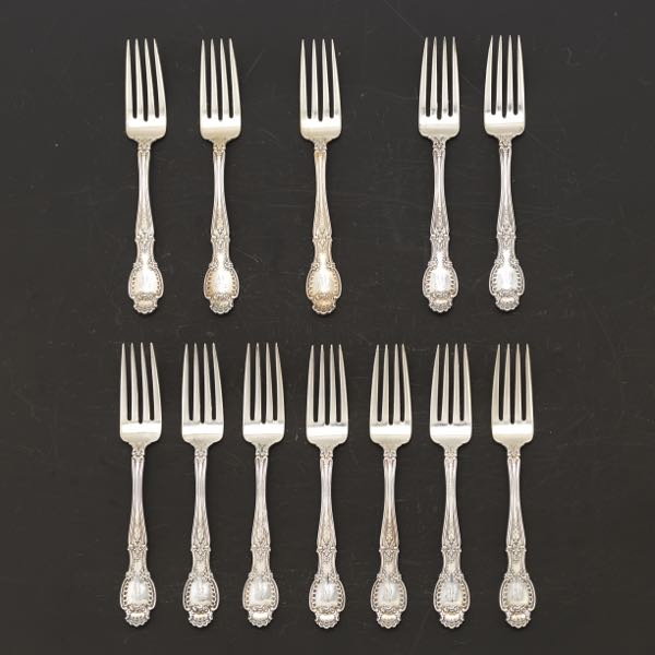 Appraisal: TIFFANY CO TWELVE STERLING SILVER LUNCHEON SALAD FORKS RICHELIEU PATTERN